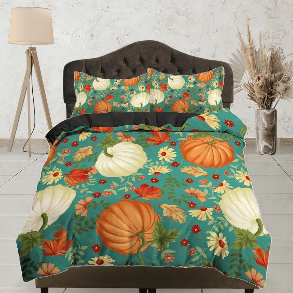 Vintage halloween full size bedding & pillowcase, retro autumn duvet cover set dorm bedding, shabby chic bedding, hallowee…