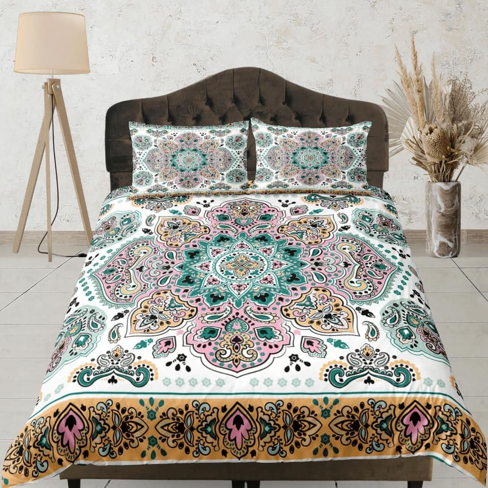Vintage mandala duvet cover boho bedding set full, queen, king, dorm bedding, aesthetic room decor indian bedspread maxima…