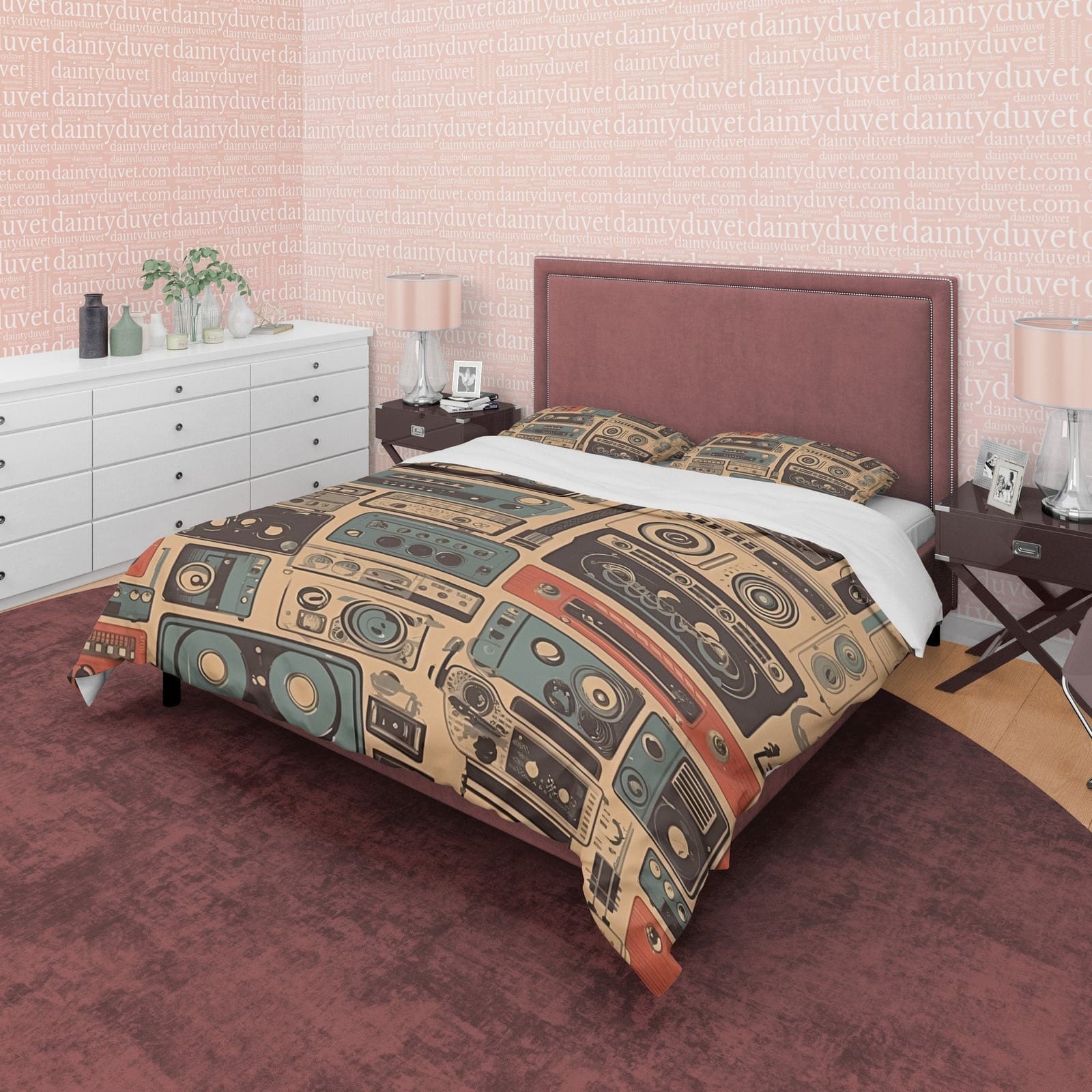 Vintage Radio Retro Bedding Set, Old Gadget Duvet Cover, 70s Nostalgia Quilt Cover, Unique Bedspread, Sound System Bed Cov…