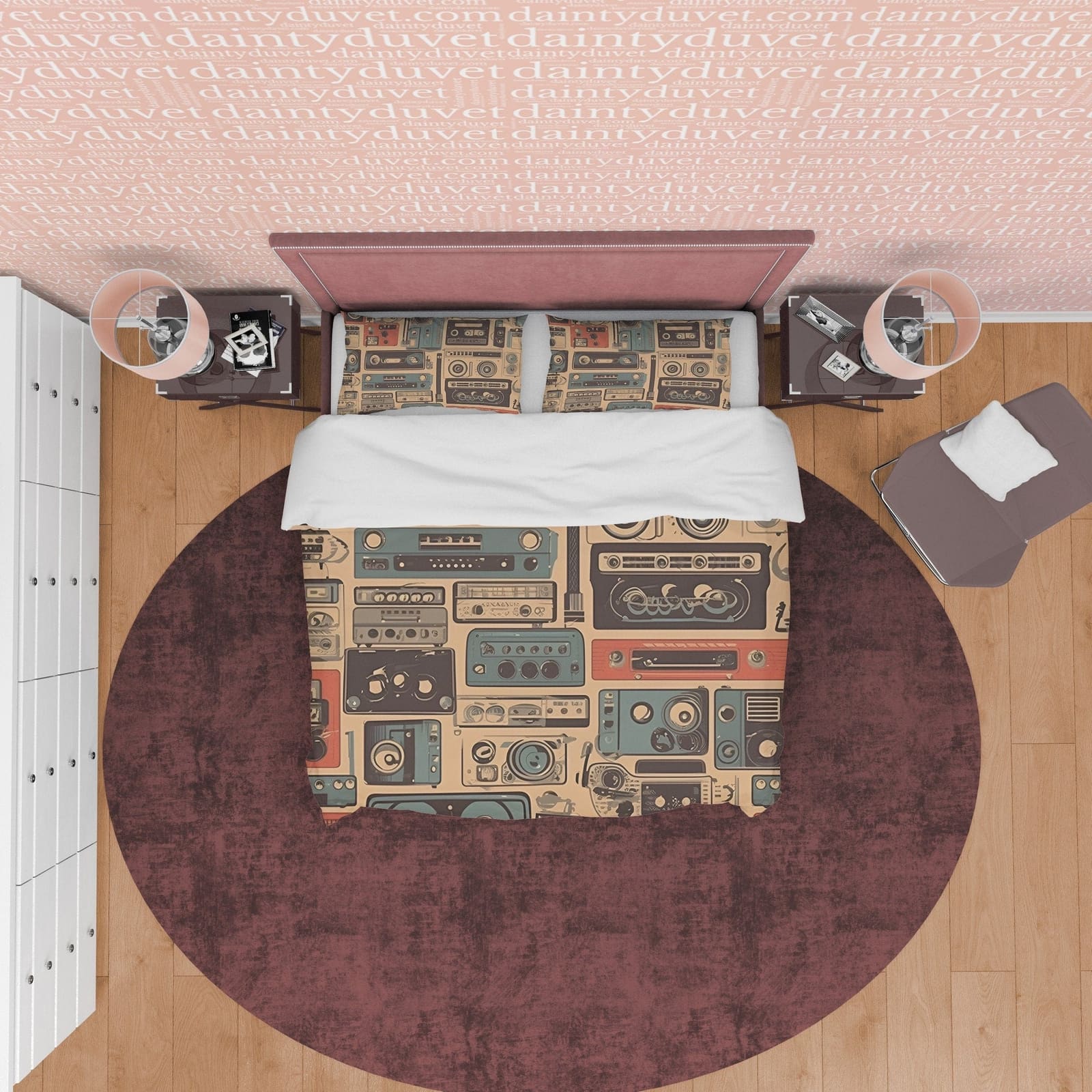 Vintage Radio Retro Bedding Set, Old Gadget Duvet Cover, 70s Nostalgia Quilt Cover, Unique Bedspread, Sound System Bed Cov…