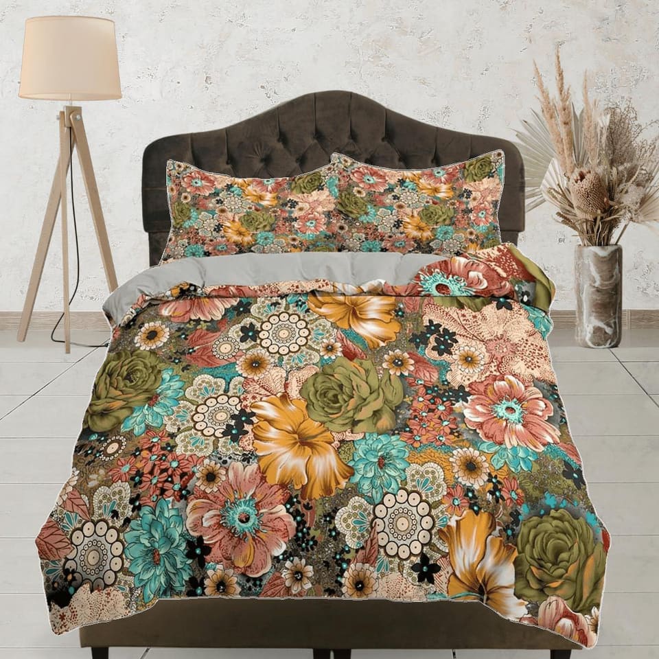 Vintage retro bedding shabby chic duvet cover queen, king, boho duvet, designer bedding, aesthetic bedding, maximalist ful…