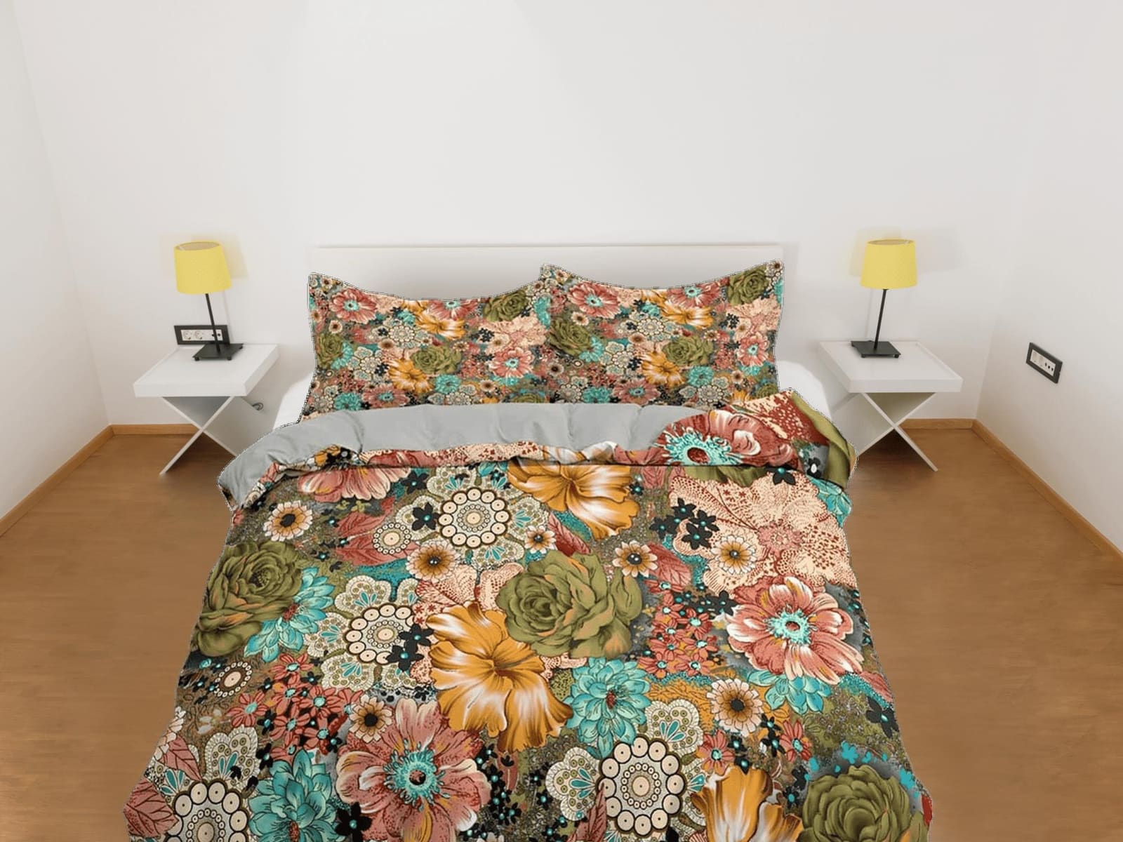 Vintage retro bedding shabby chic duvet cover queen, king, boho duvet, designer bedding, aesthetic bedding, maximalist ful…