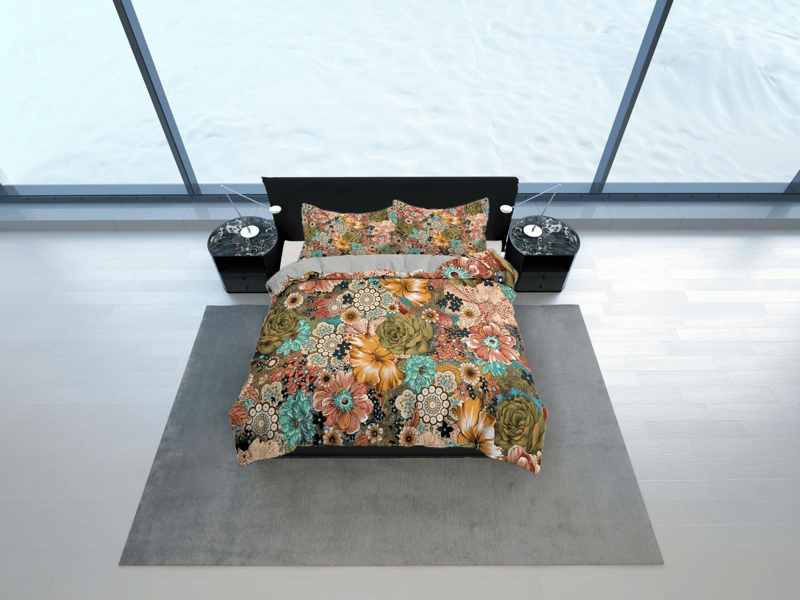 Vintage retro bedding shabby chic duvet cover queen, king, boho duvet, designer bedding, aesthetic bedding, maximalist ful…