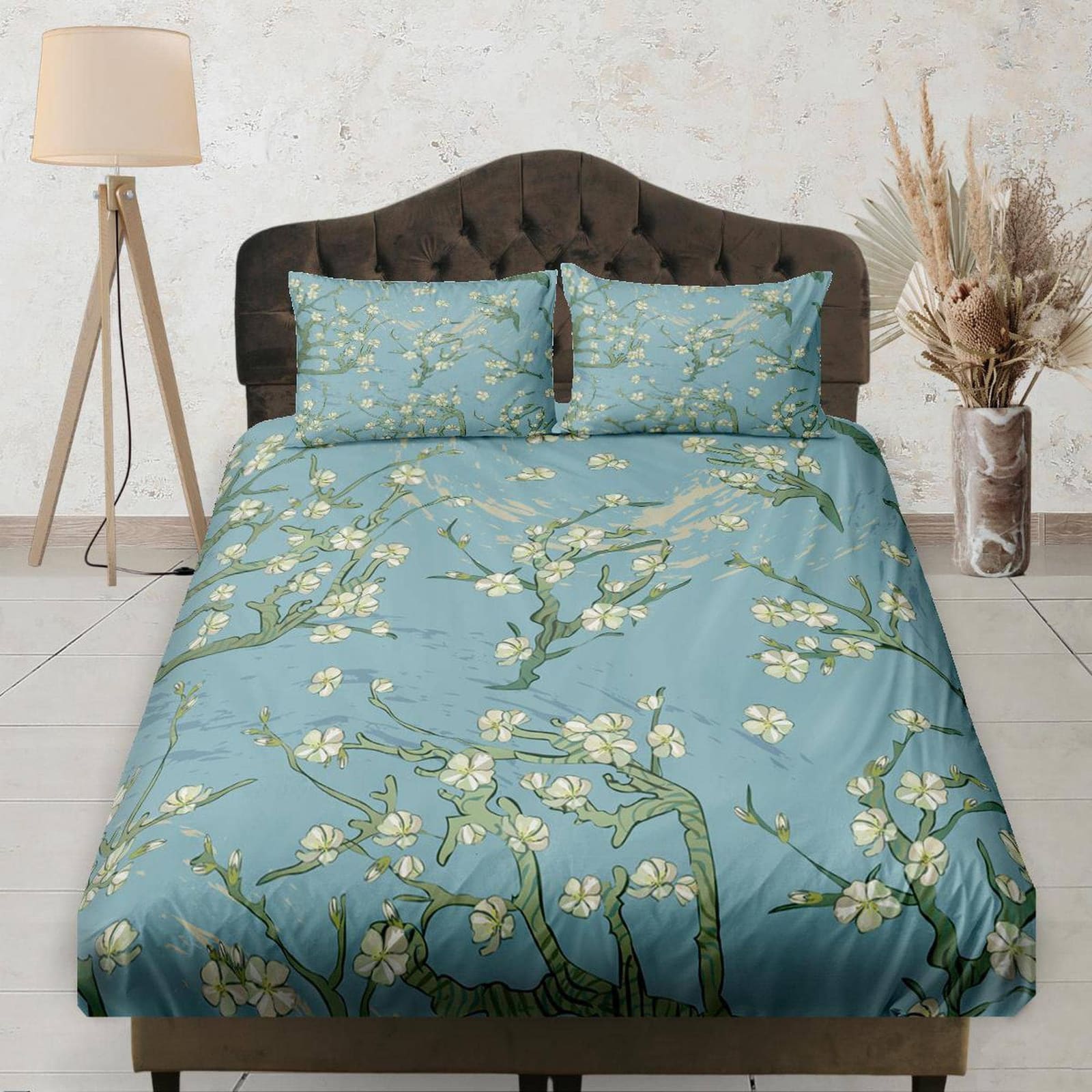 Vintage Style Botanical Fitted Sheet, Boho Bedding Set Full, Elastic Deep Pocket, Dorm Bedding, Crib Sheet, Shabby Chic Be…