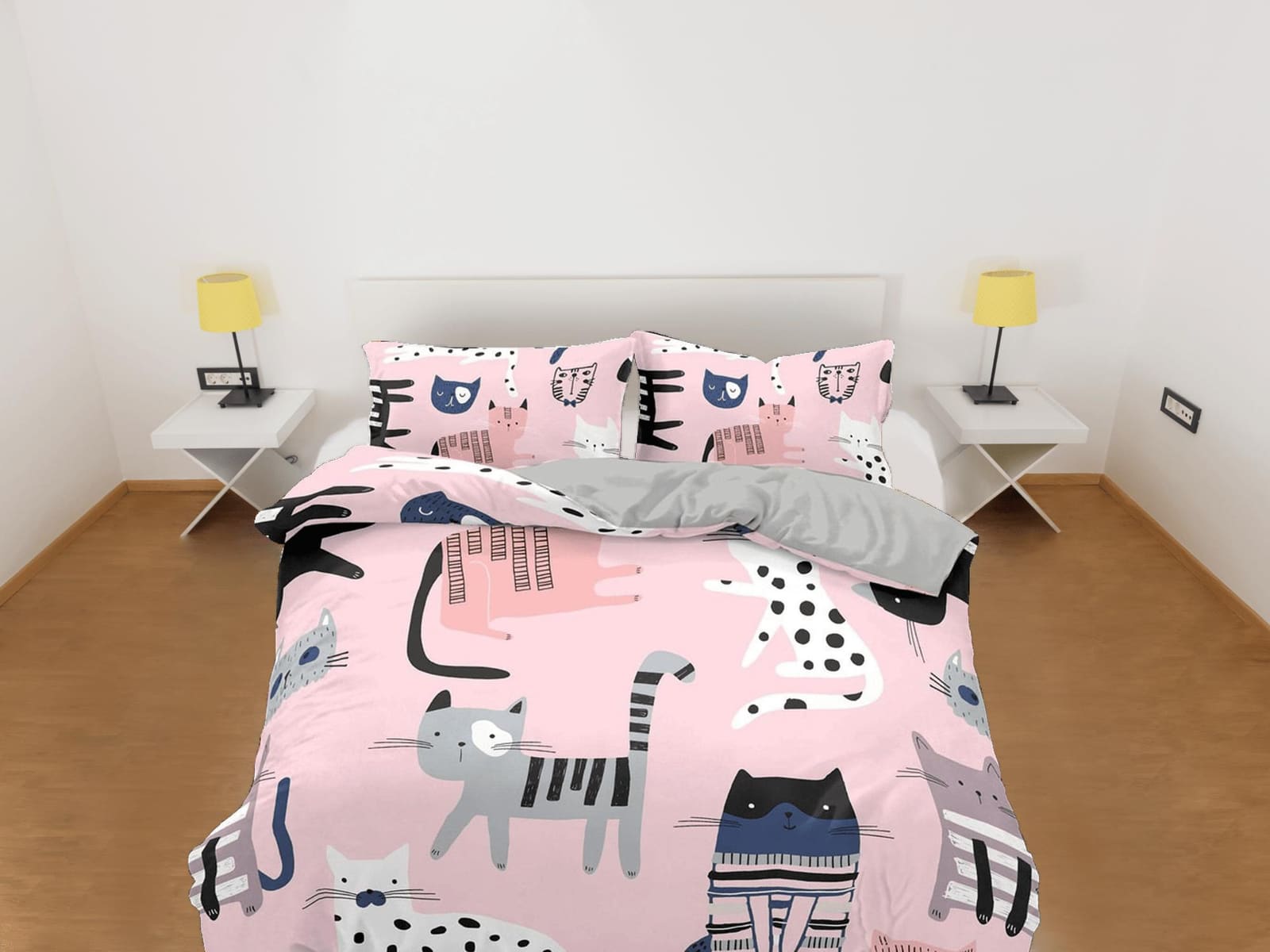 Wandering cats bedding pink, toddler bedding, kids duvet cover set, gift for cat lovers, baby bedding, baby shower gift, g…