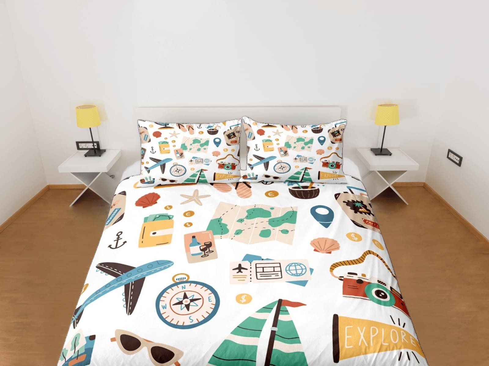 Wanderlust essentials traveller duvet cover travel lover gift bedding set full queen king, aesthetic room decor world expl…