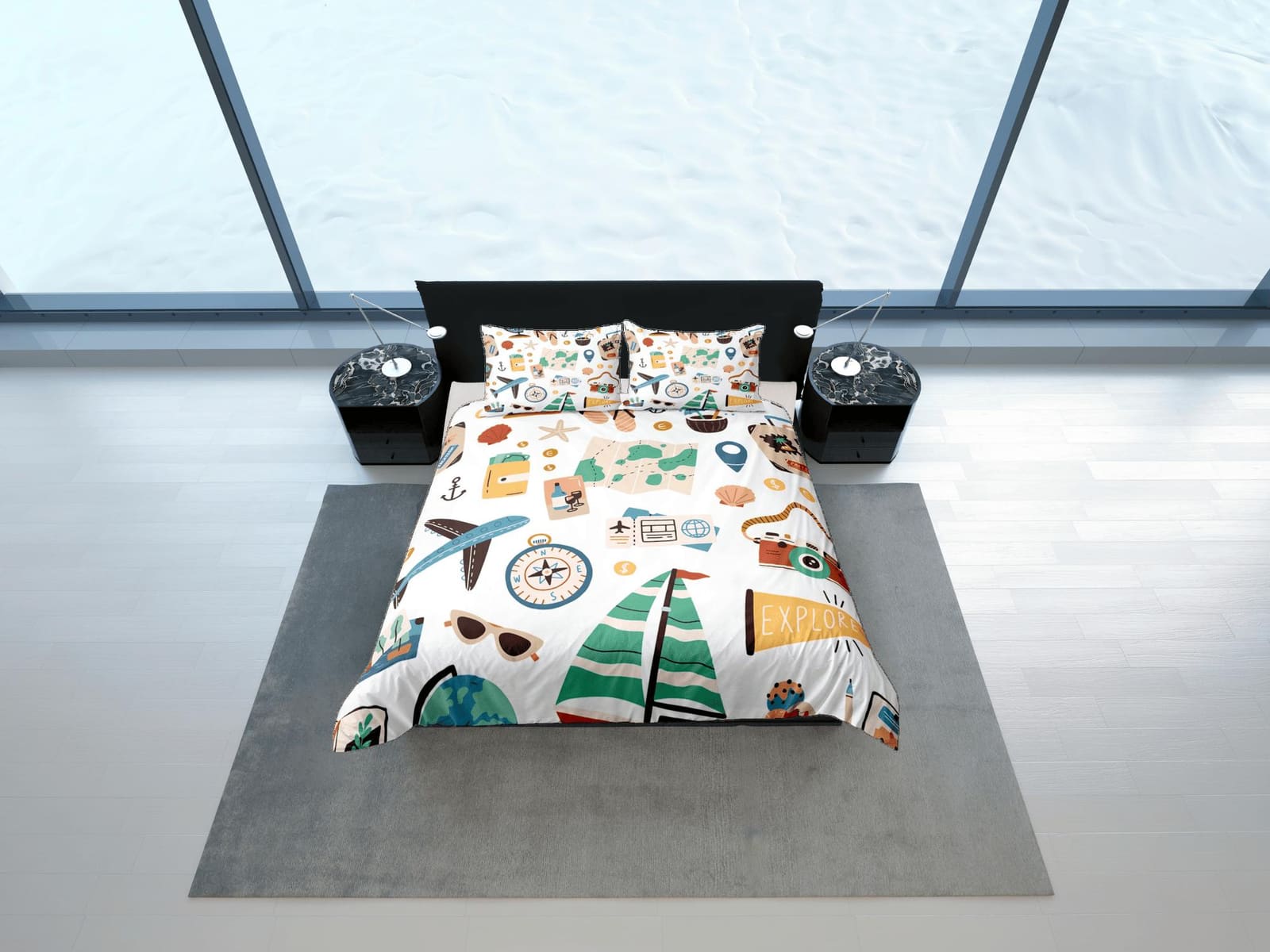Wanderlust essentials traveller duvet cover travel lover gift bedding set full queen king, aesthetic room decor world expl…