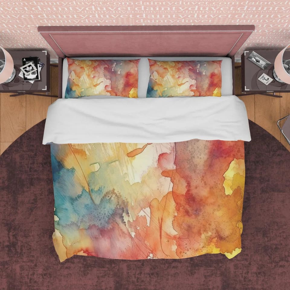 Watercolor Abstract Autumn Duvet Cover Fall Bedding Set, Neutral Color Painting  Aesthetic Quilt Cover, Boho Bedspread, Pr…