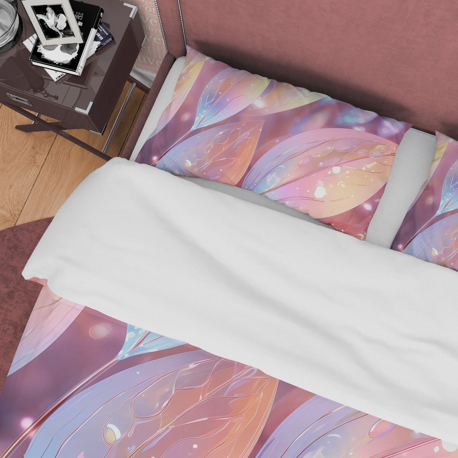 Wet Leaf Holographic Bedding Set Boho Duvet Cover, Colorful Quilt Cover, Moonstone Inspired Bedspread, Galaxy Opal Bed Cov…