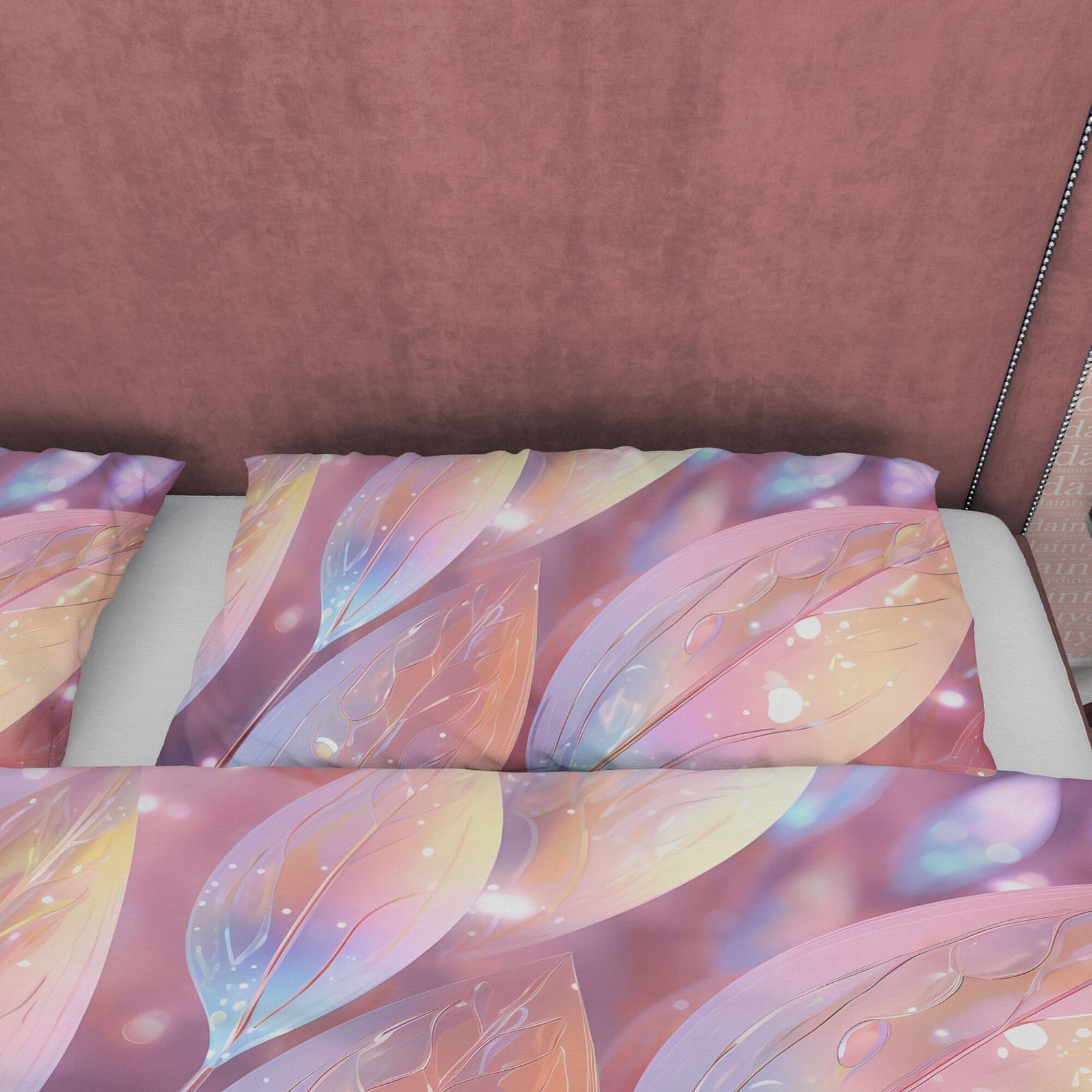 Wet Leaf Holographic Bedding Set Boho Duvet Cover, Colorful Quilt Cover, Moonstone Inspired Bedspread, Galaxy Opal Bed Cov…