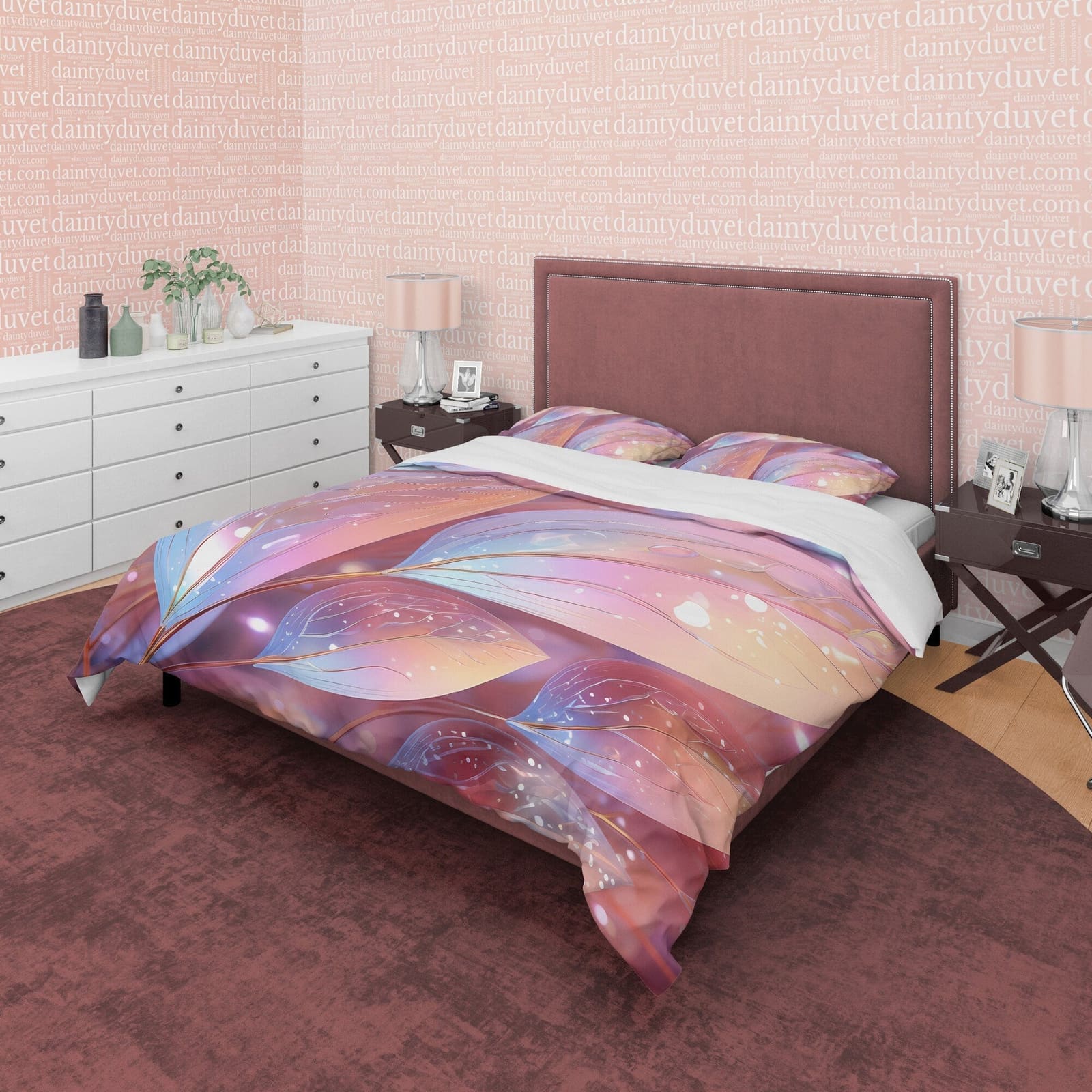 Wet Leaf Holographic Bedding Set Boho Duvet Cover, Colorful Quilt Cover, Moonstone Inspired Bedspread, Galaxy Opal Bed Cov…