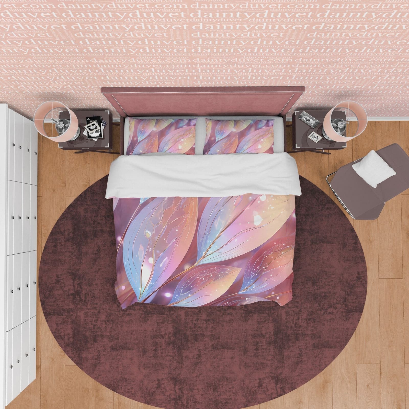 Wet Leaf Holographic Bedding Set Boho Duvet Cover, Colorful Quilt Cover, Moonstone Inspired Bedspread, Galaxy Opal Bed Cov…