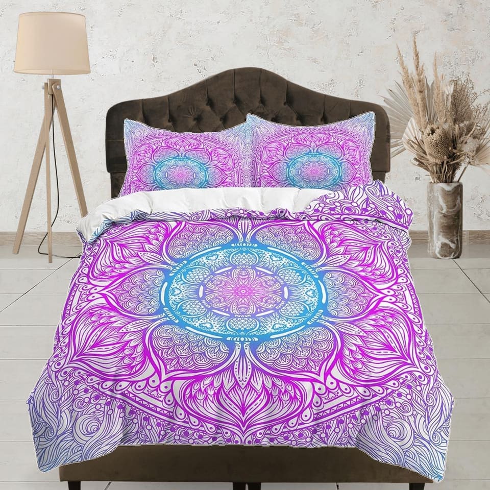 Whimsical colorful gradient mandala duvet cover boho bedding set full, queen, king, dorm bedding, aesthetic room indian be…