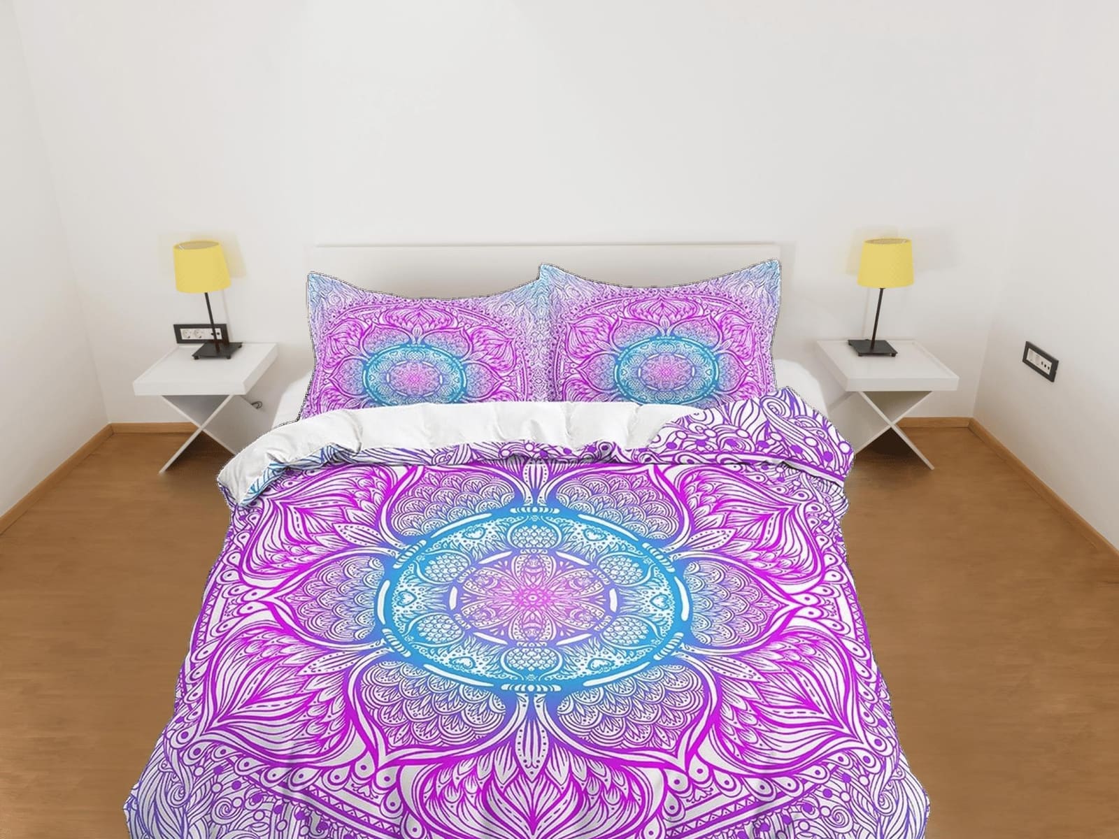 Whimsical colorful gradient mandala duvet cover boho bedding set full, queen, king, dorm bedding, aesthetic room indian be…