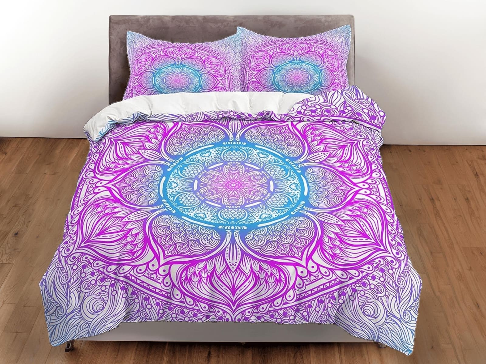 Whimsical colorful gradient mandala duvet cover boho bedding set full, queen, king, dorm bedding, aesthetic room indian be…