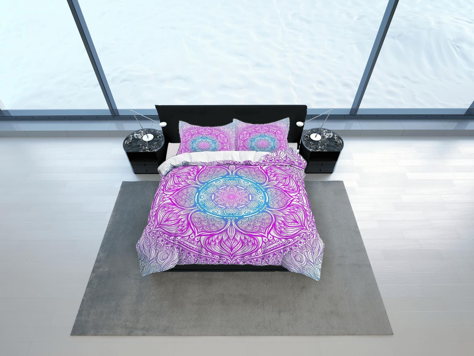 Whimsical colorful gradient mandala duvet cover boho bedding set full, queen, king, dorm bedding, aesthetic room indian be…