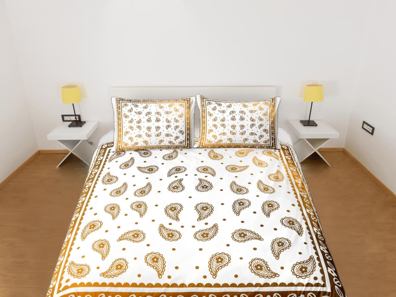 White bronze bandana paisley duvet cover set, aesthetic room decor bedding set full, king, queen size, abstract boho bedsp…
