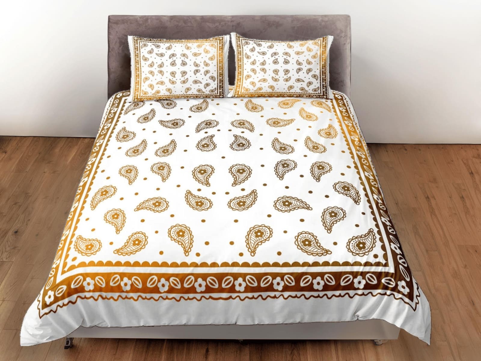 White bronze bandana paisley duvet cover set, aesthetic room decor bedding set full, king, queen size, abstract boho bedsp…