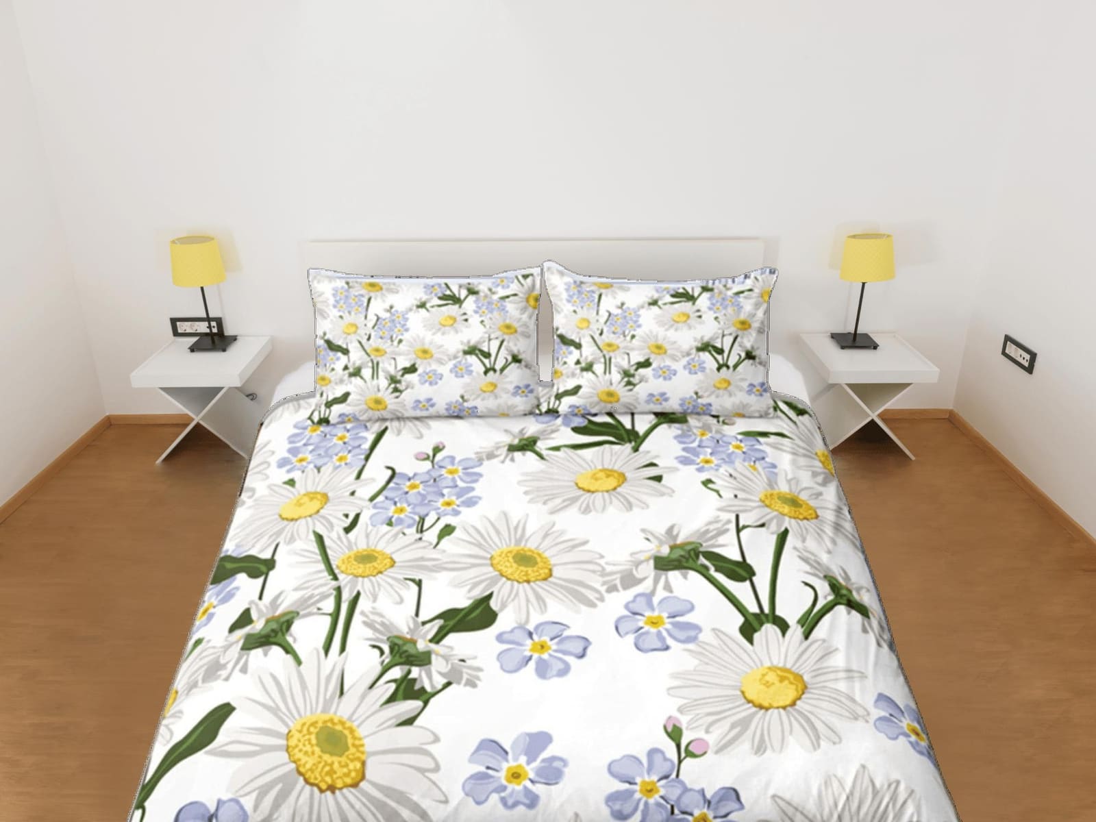 White Duvet Cover Set Botanical Bedspread Dorm Bedding Set Daisy Bedding Single