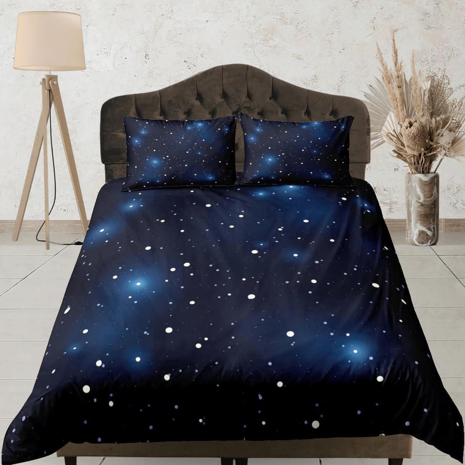 White dwarf stars galaxy bedding, 3D outer space bedding set full, cosmic duvet cover king, queen, dorm bedding, toddler b…