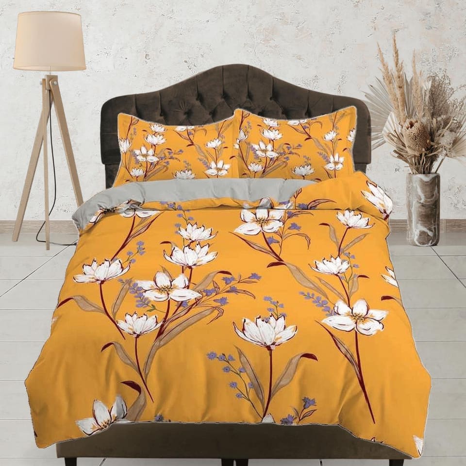 White floral yellow duvet cover colorful bedding, teen girl bedroom, baby girl crib bedding boho maximalist bedspread aest…