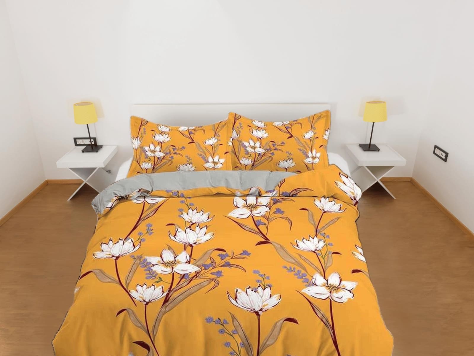 White floral yellow duvet cover colorful bedding, teen girl bedroom, baby girl crib bedding boho maximalist bedspread aest…