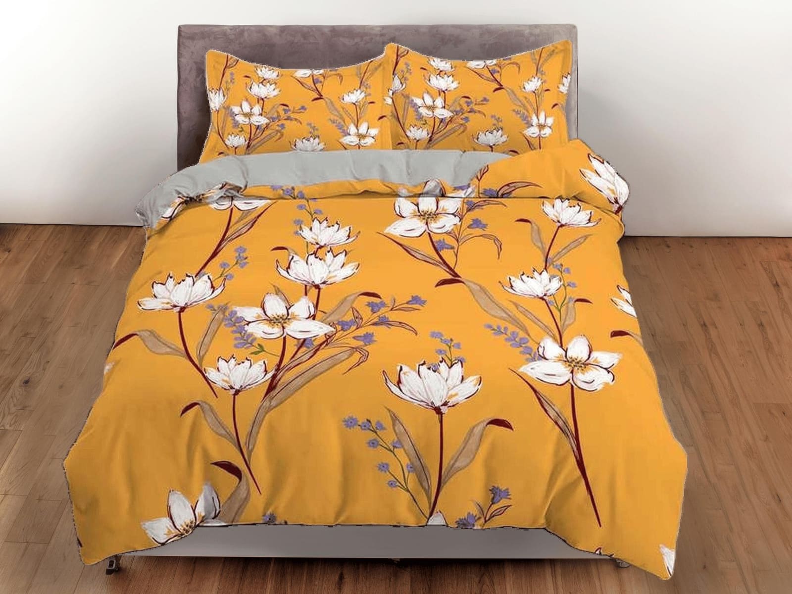 White floral yellow duvet cover colorful bedding, teen girl bedroom, baby girl crib bedding boho maximalist bedspread aest…