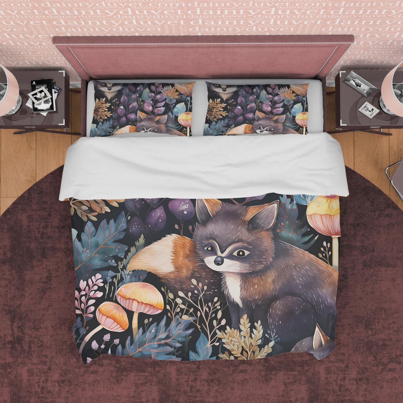 Wild Cat Duvet Cover Set, Magical Forest Quilt Cover Aesthetic Zipper Bedding, Halloween Room Decor, Enchanted Plant Blank…