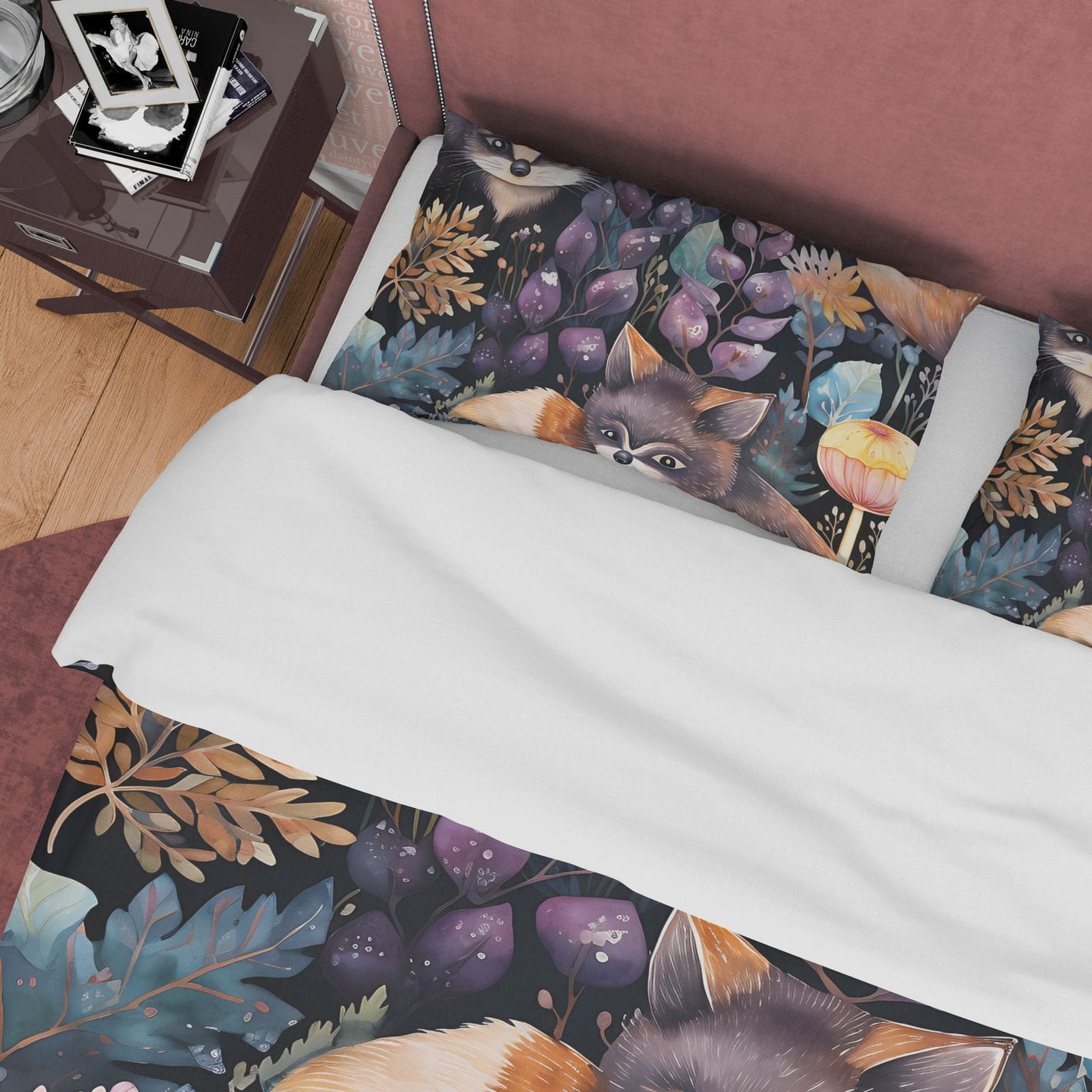 Wild Cat Duvet Cover Set, Magical Forest Quilt Cover Aesthetic Zipper Bedding, Halloween Room Decor, Enchanted Plant Blank…