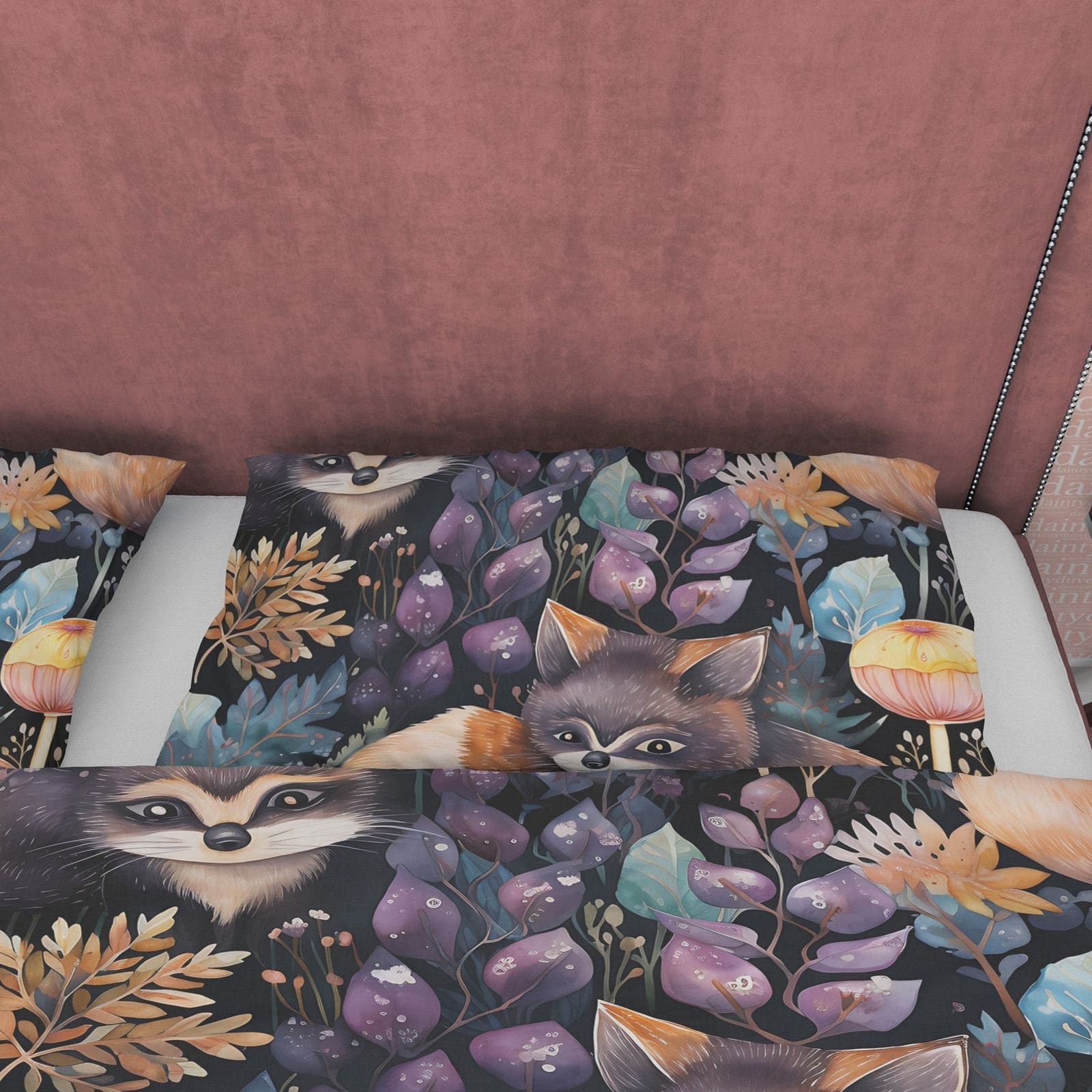Wild Cat Duvet Cover Set, Magical Forest Quilt Cover Aesthetic Zipper Bedding, Halloween Room Decor, Enchanted Plant Blank…
