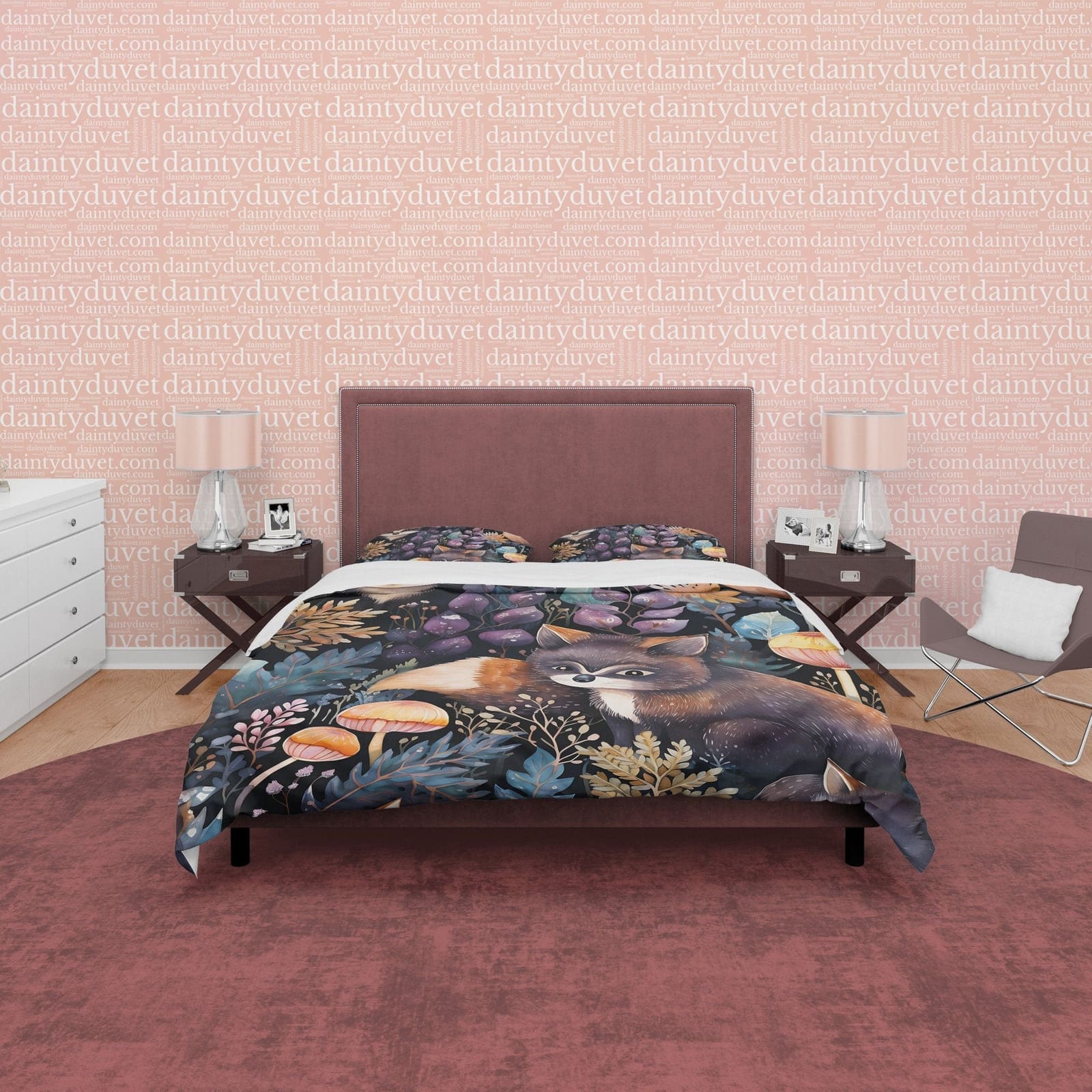 Wild Cat Duvet Cover Set, Magical Forest Quilt Cover Aesthetic Zipper Bedding, Halloween Room Decor, Enchanted Plant Blank…