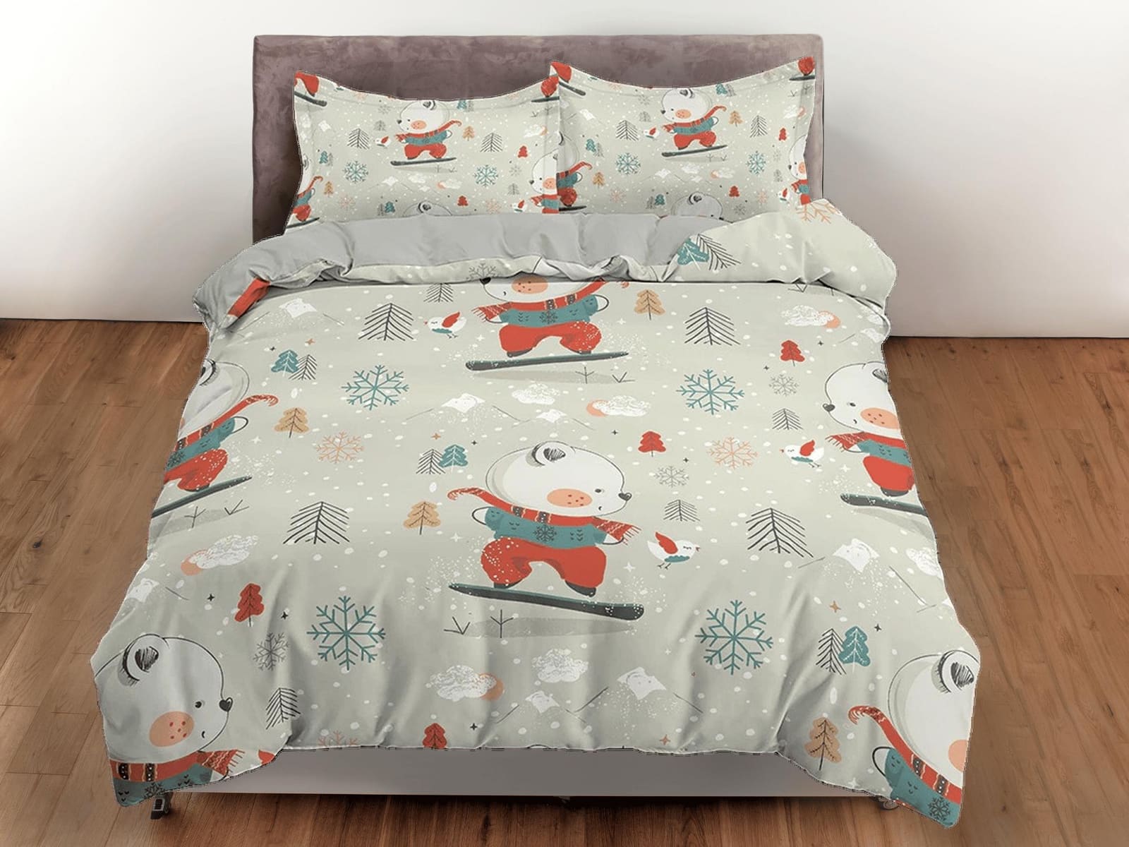 Winter Cute Polar Bear Bedding, Duvet Cover Set & Pillowcase, Zipper Bedding, Dorm Bedding, Teens Adult Duvet King Queen F…