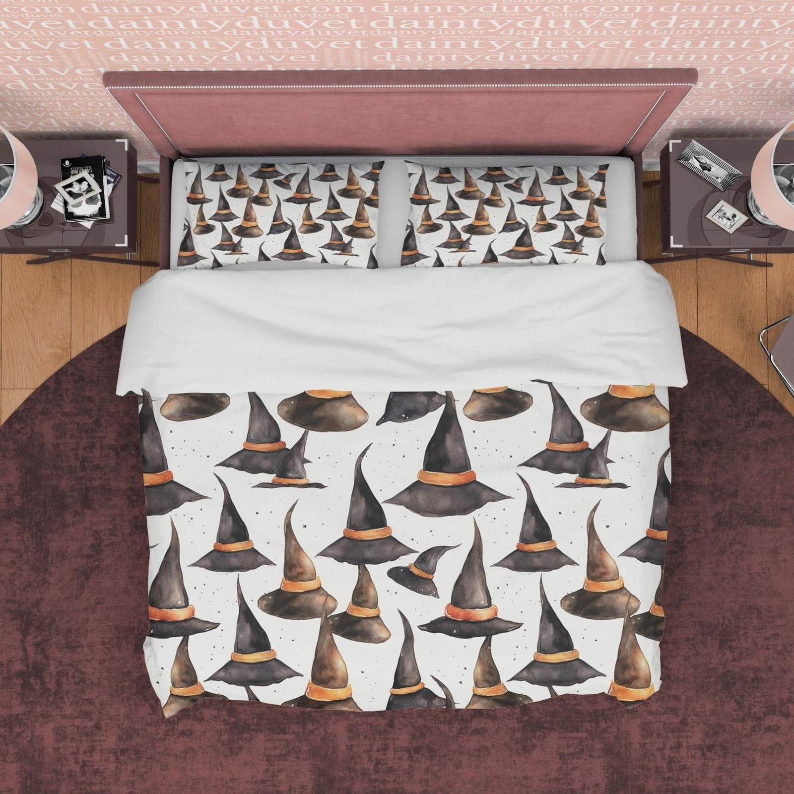 Witch Hat Duvet Cover Set, Toddler Bedroom Quilt Cover Aesthetic Zipper Bedding, Halloween Room Decor, White Blanket Cover…