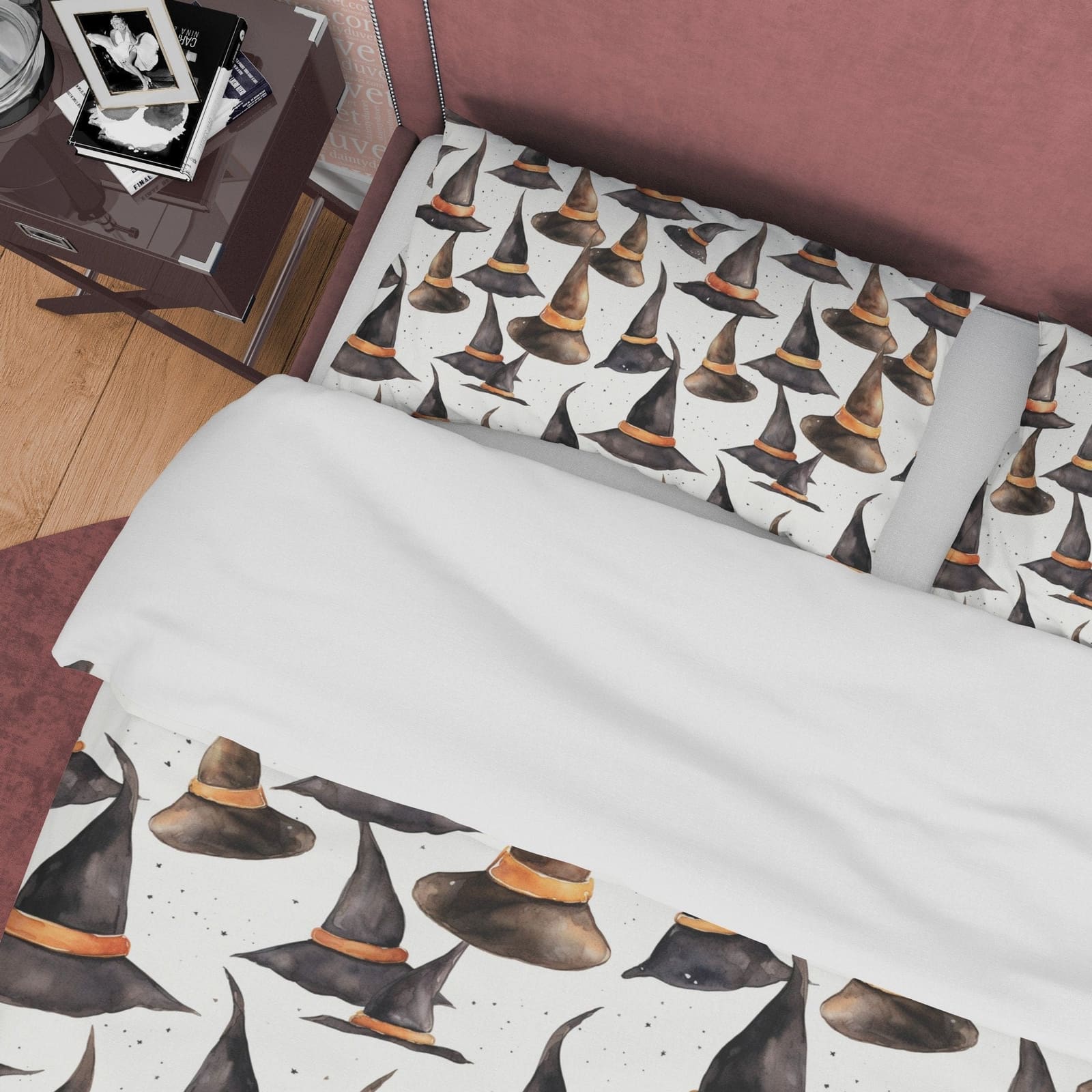 Witch Hat Duvet Cover Set, Toddler Bedroom Quilt Cover Aesthetic Zipper Bedding, Halloween Room Decor, White Blanket Cover…