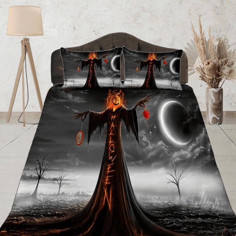 Witchy pumpkin halloween bedding & pillowcase, gothic duvet cover, dorm bedding, goth decor toddler bedding, halloween gift
