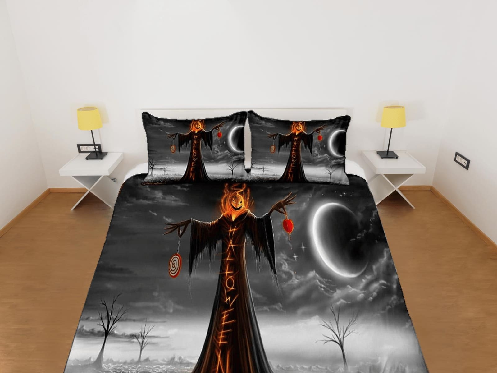 Witchy pumpkin halloween bedding & pillowcase, gothic duvet cover, dorm bedding, goth decor toddler bedding, halloween gift
