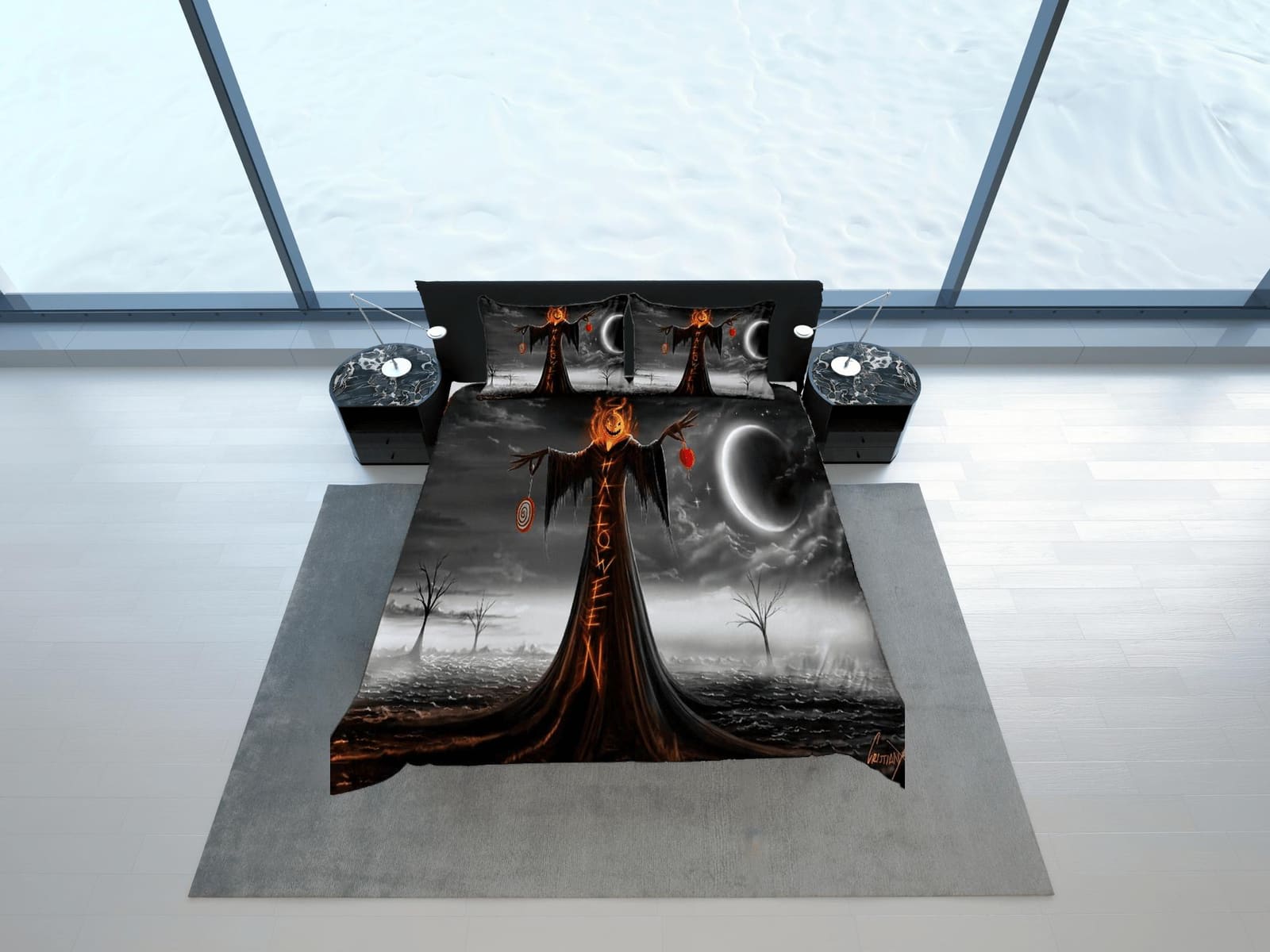 Witchy pumpkin halloween bedding & pillowcase, gothic duvet cover, dorm bedding, goth decor toddler bedding, halloween gift