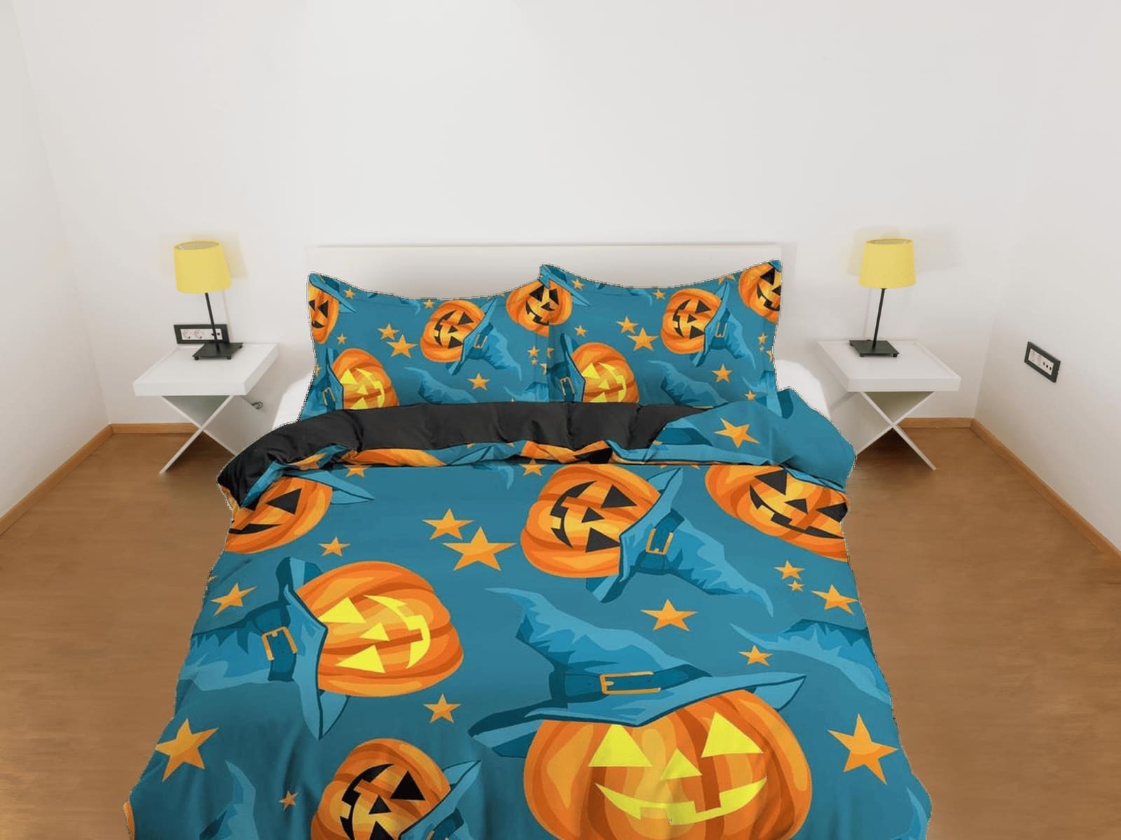 Witchy pumpkin halloween full size bedding & pillowcase, sea green duvet cover set dorm bedding, nursery toddler bedding,…