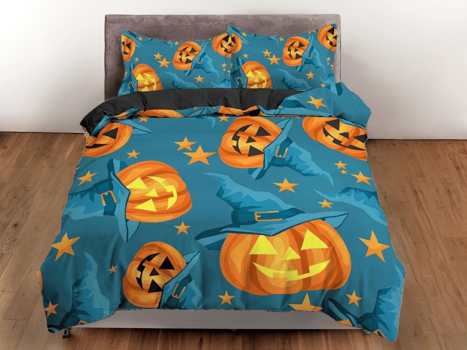 Witchy pumpkin halloween full size bedding & pillowcase, sea green duvet cover set dorm bedding, nursery toddler bedding,…