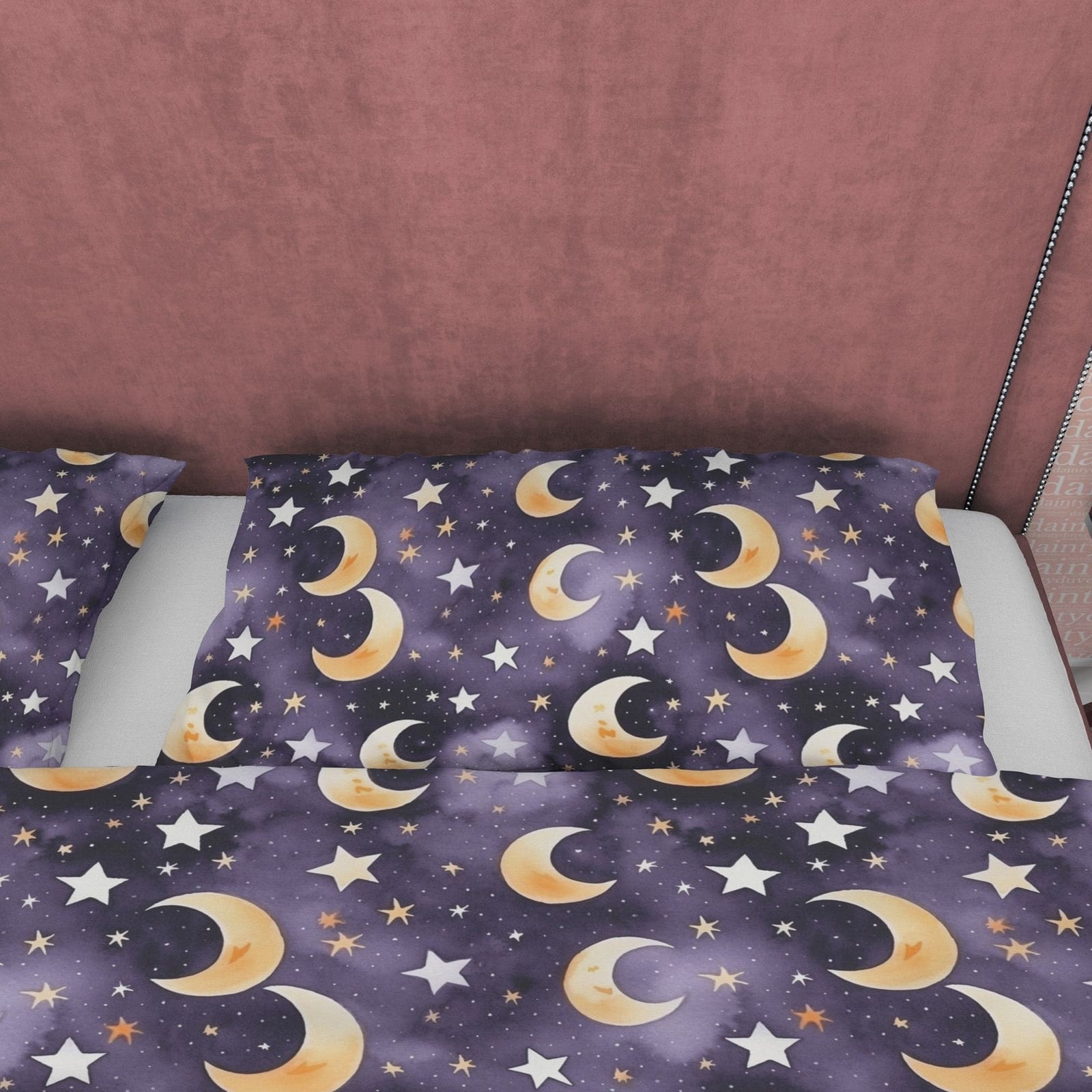 Wizard Moon Duvet Cover Set, Star Aesthetic Zipper Bedding, Halloween Room Decor, Celestial Blanket Cover, Purple Unique Q…