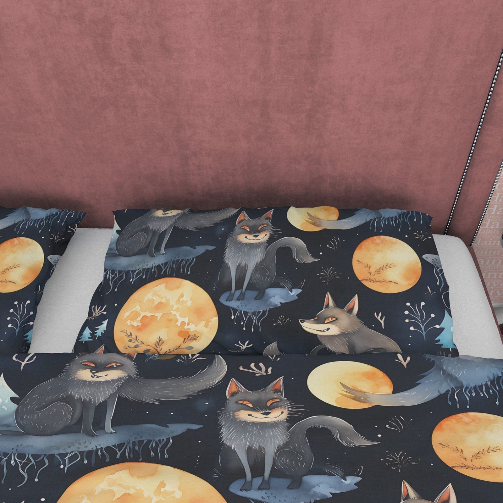 Wolf On A Full Moon Duvet Cover Set, Spooky Midnight Quilt Cover Aesthetic Zipper Bedding, Dark Night Blanket Cover Hallow…