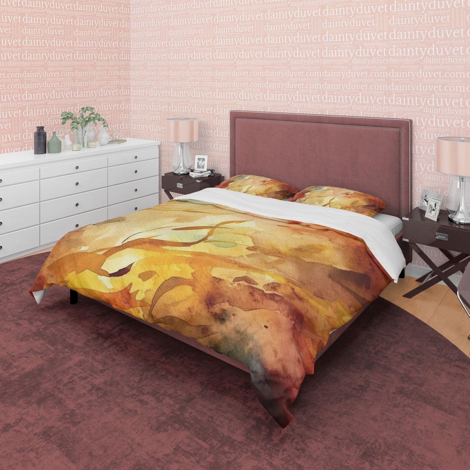 Yellow Brown Abstract Autumn Duvet Cover Fall Bedding Set, Neutral Colors Aesthetic Quilt Cover, Boho Bedspread, Paint Pri…
