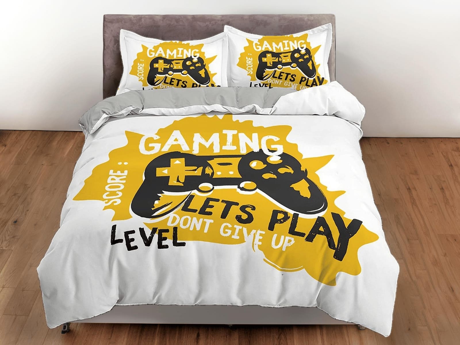 Yellow gamer bedding duvet cover, video gamer boyfriend gift bedding set full king queen twin, boys bedroom, college dorm…