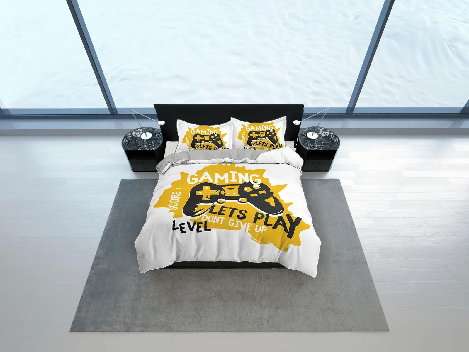 Yellow gamer bedding duvet cover, video gamer boyfriend gift bedding set full king queen twin, boys bedroom, college dorm…