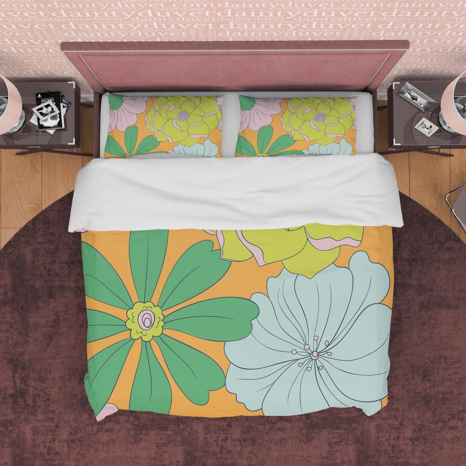 Yellow Green Floral Boho Bedding Colorful Duvet Cover Bohemian Bedroom Set, Flower Quilt Cover, Aesthetic Bedspread, Uniqu…