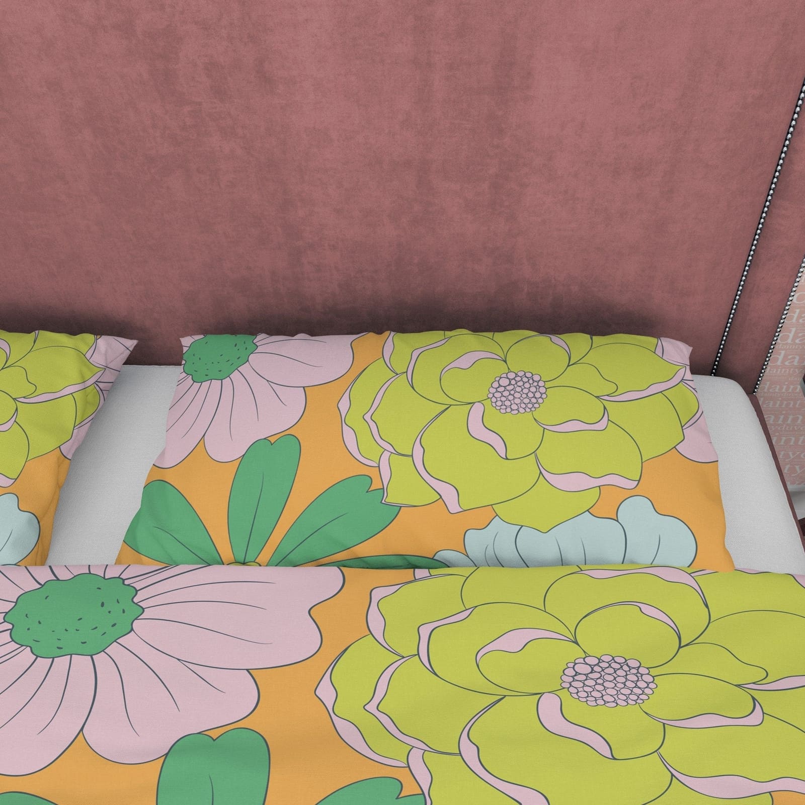 Yellow Green Floral Boho Bedding Colorful Duvet Cover Bohemian Bedroom Set, Flower Quilt Cover, Aesthetic Bedspread, Uniqu…