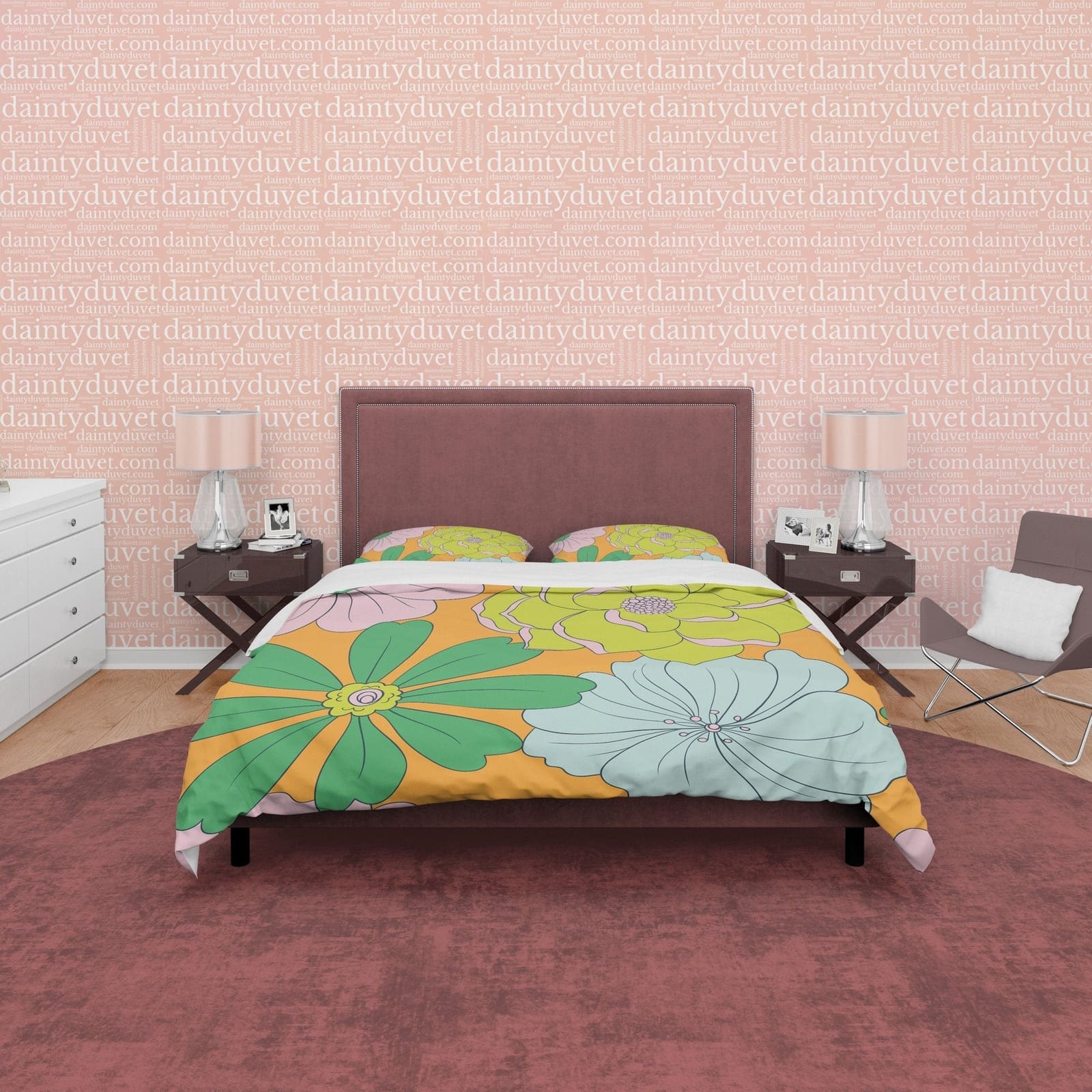 Yellow Green Floral Boho Bedding Colorful Duvet Cover Bohemian Bedroom Set, Flower Quilt Cover, Aesthetic Bedspread, Uniqu…
