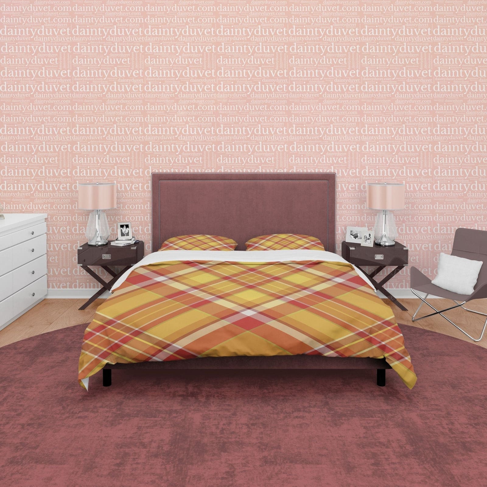 Yellow Orange Geometric Checkered Duvet Cover, Plaid Diagonal Bedding Set Modern Farmhouse Rustic Bedroom Set, Tartan Quil…