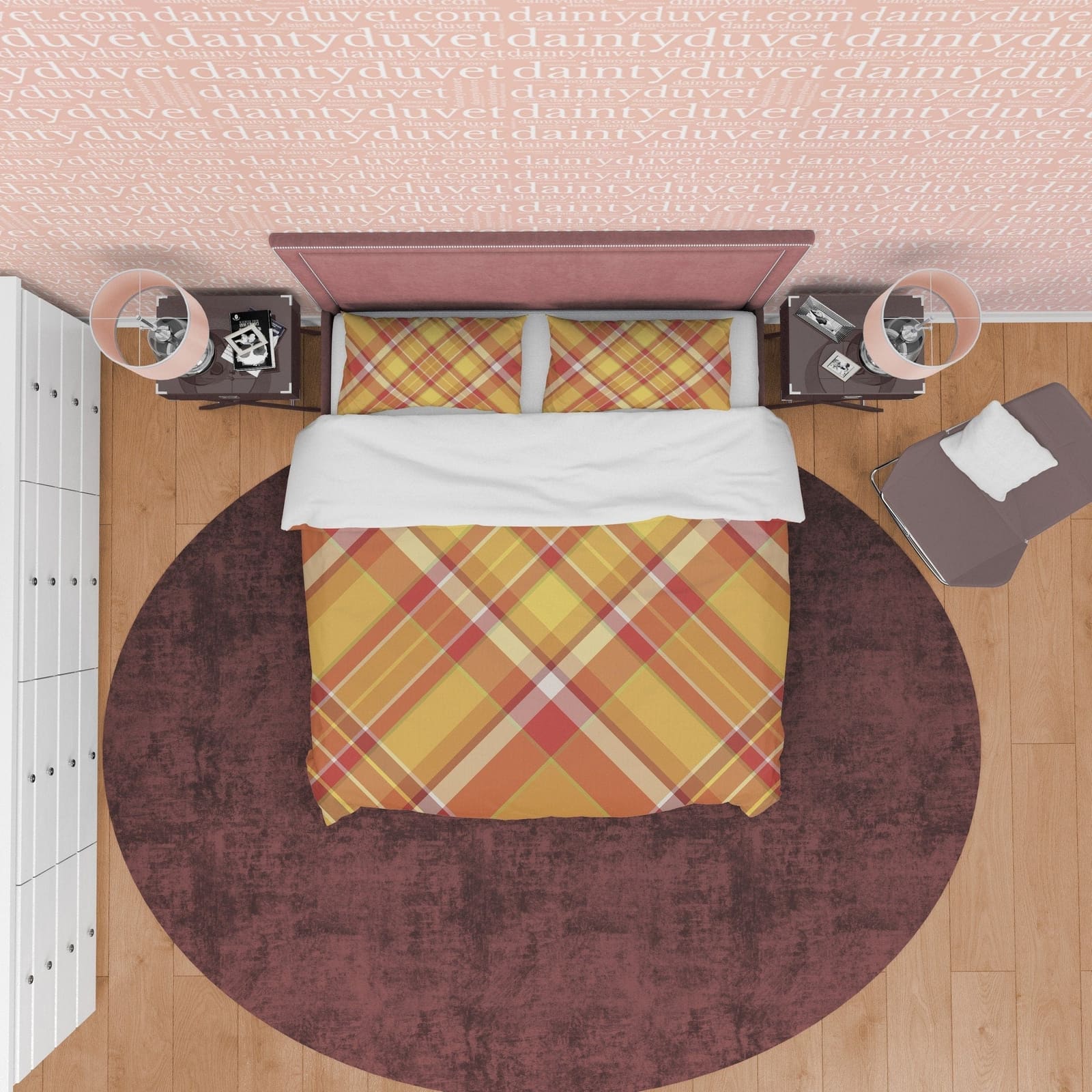 Yellow Orange Geometric Checkered Duvet Cover, Plaid Diagonal Bedding Set Modern Farmhouse Rustic Bedroom Set, Tartan Quil…