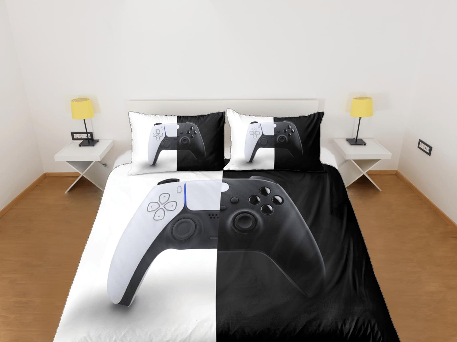 Yin yang gamer bedding black and white duvet cover, video gamer boyfriend gift bedding set full king queen twin, boys bedr…
